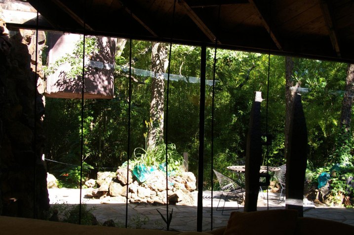 Looking out onto front patio from living room pod